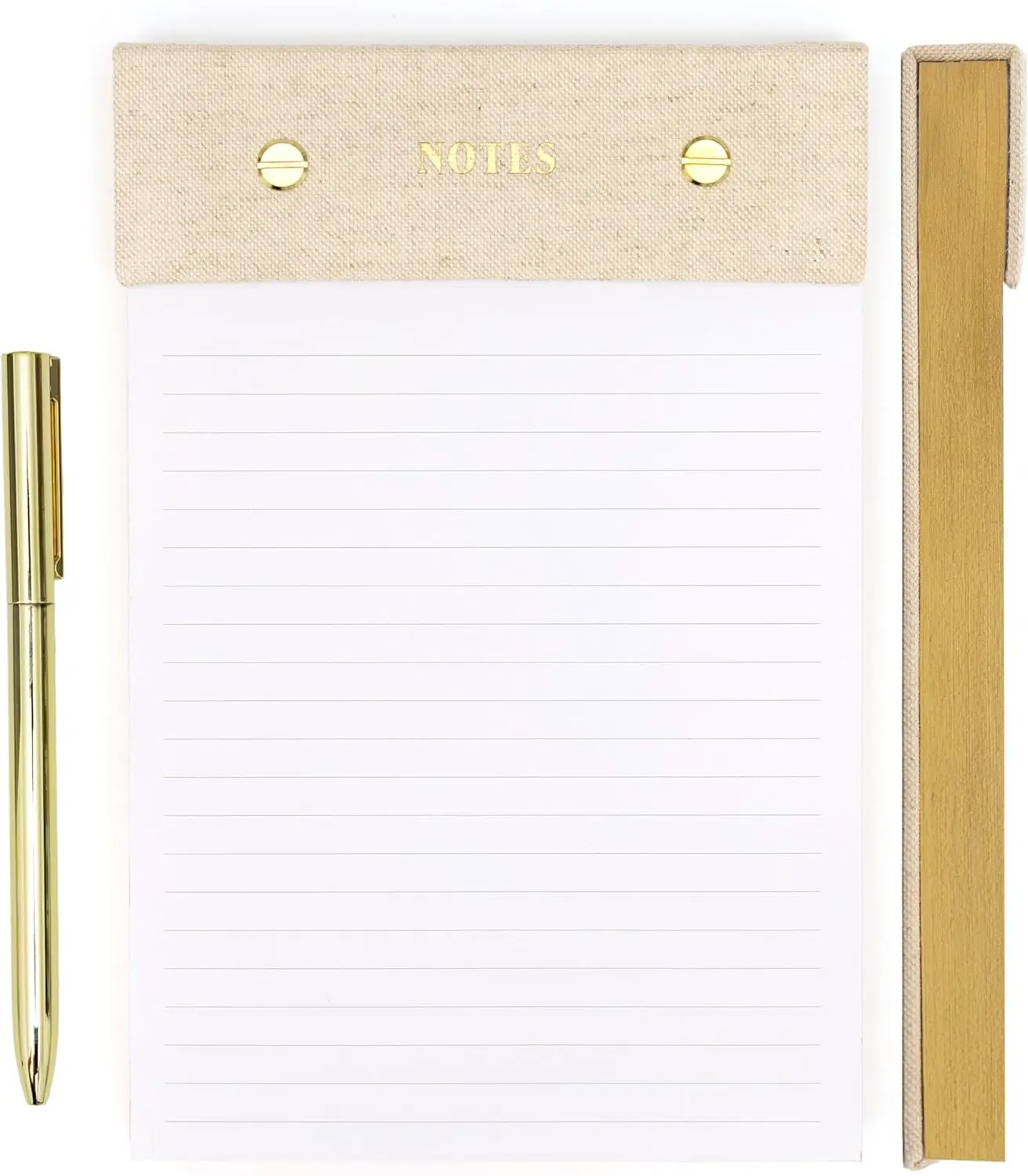 Aesthetic Lined Notepad with Gold Gel Pen, 125 Sheets, 8.1x5.3in, 100GSM Paper, Perforated Pages, Hard Linen Backing
Aesthetic Lined Notepad with Gold Gel Pen, 125 Sheets, 8.1x5.3in, 100GSM Paper, Perforated Pages, Hard Linen Backing