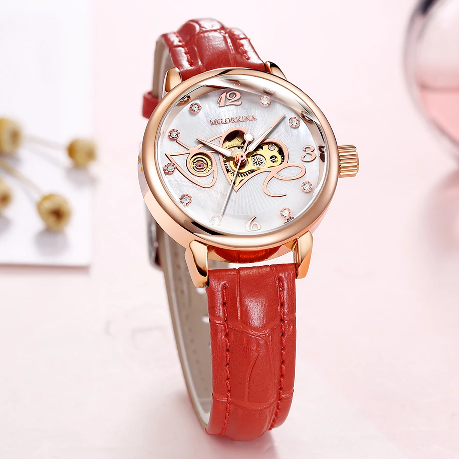 ORKINA Women's Mechanical Watch Self-Wind Mechanical Elegant Rose Gold Luminous Skeleton Red Leather Ladies Fashion Wristwatch
ORKINA Women's Mechanical Watch Self-Wind Mechanical Elegant Rose Gold Luminous Skeleton Red Leather Ladies Fashion Wristwatch