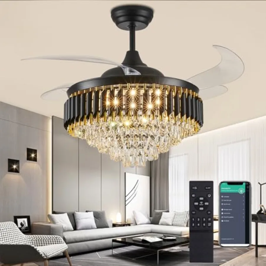 Crystal Chandelier with fan, Dimmable LED Crystal Fandelier Ceiling Fans with Lights and Remote, Modern Retractable Invisible C
Crystal Chandelier with fan, Dimmable LED Crystal Fandelier Ceiling Fans with Lights and Remote, Modern Retractable Invisible C