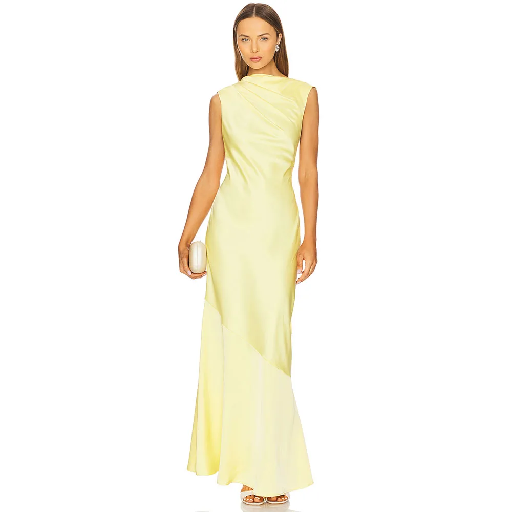 Elegant Yellow Satin Women's Evening Gown O Neck Sheath Prom Dress Ankel Length Sleeveless Formal Party Dress Long Saudi Dress
Elegant Yellow Satin Women's Evening Gown O Neck Sheath Prom Dress Ankel Length Sleeveless Formal Party Dress Long Saudi Dress