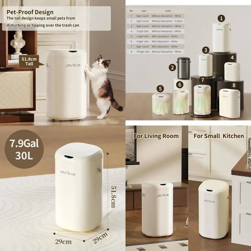 8 Gallon Automatic Touchless Trash Can with Lid and Wheels, Suitable for Kitchen, Bedroom, RV, and Office, Cream White
8 Gallon Automatic Touchless Trash Can with Lid and Wheels, Suitable for Kitchen, Bedroom, RV, and Office, Cream White