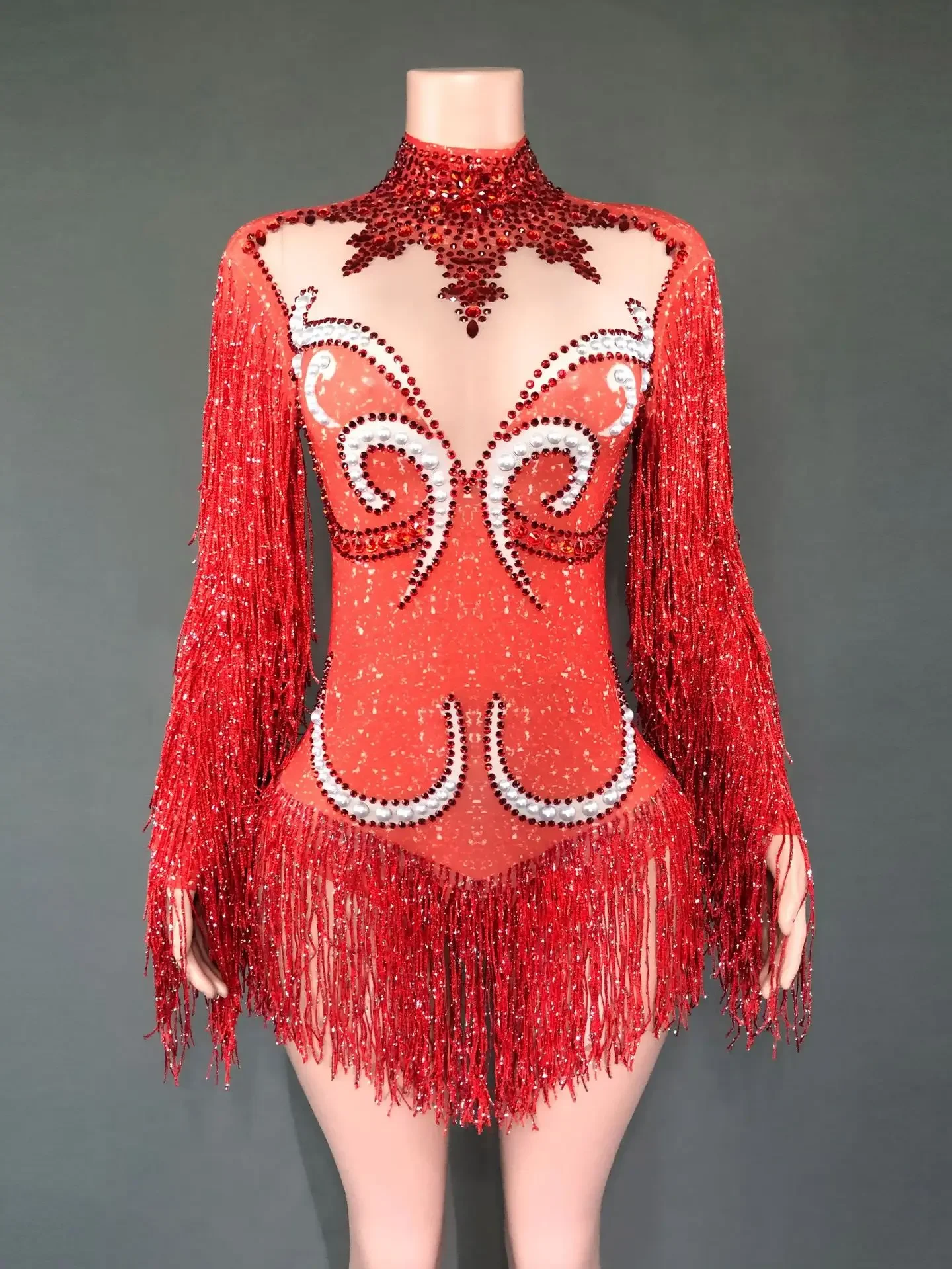 New Women's Dance Performance Costume, Birthday Party Costume, Luxurious Tassel Silver Rhinestone Pearl Transparent Jumpsuit
New Women's Dance Performance Costume, Birthday Party Costume, Luxurious Tassel Silver Rhinestone Pearl Transparent Jumpsuit