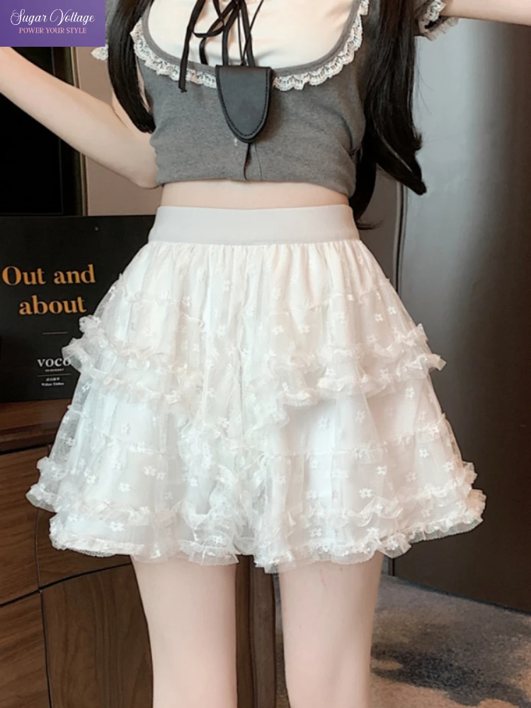 Japanes Kawaii White Lace Mesh Pleated Mini Skirt Women's Summer A line High Waist Puffy Cake Skirt Y2K 2000S Streetwear Skirt
Japanes Kawaii White Lace Mesh Pleated Mini Skirt Women's Summer A line High Waist Puffy Cake Skirt Y2K 2000S Streetwear Skirt