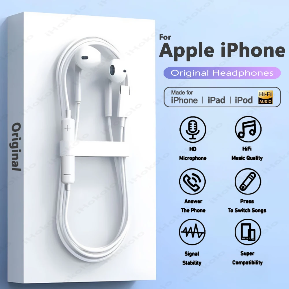 Original Headphones For Apple iPhone 16 15 Pro Max 14 11 12 13 Mini Earphones XR X XS SE 6 6S 7 8 Plus Wired Earbuds Accessories
Original Headphones For Apple iPhone 16 15 Pro Max 14 11 12 13 Mini Earphones XR X XS SE 6 6S 7 8 Plus Wired Earbuds Accessories