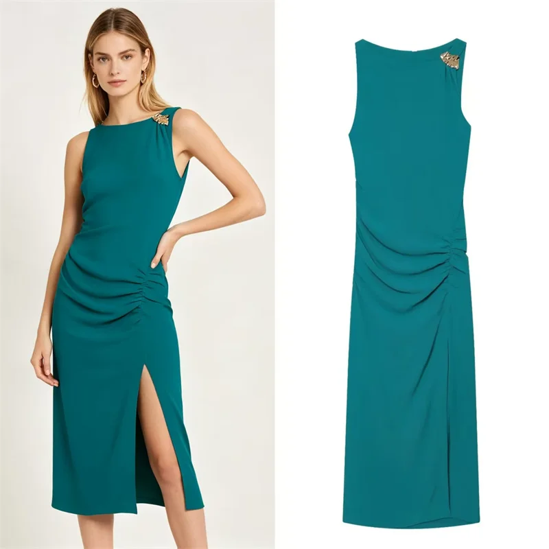 2026 Summer New Fashion Pleated Gold-Plated Embellished Midi Dress
2026 Summer New Fashion Pleated Gold-Plated Embellished Midi Dress