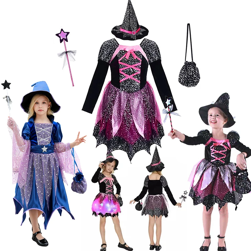 Girls Halloween Witch Cosplay Costume Children Purple Mesh Carnival Clothes Party Infant Witch Fancy Dress Clothing Set Hat
Girls Halloween Witch Cosplay Costume Children Purple Mesh Carnival Clothes Party Infant Witch Fancy Dress Clothing Set Hat