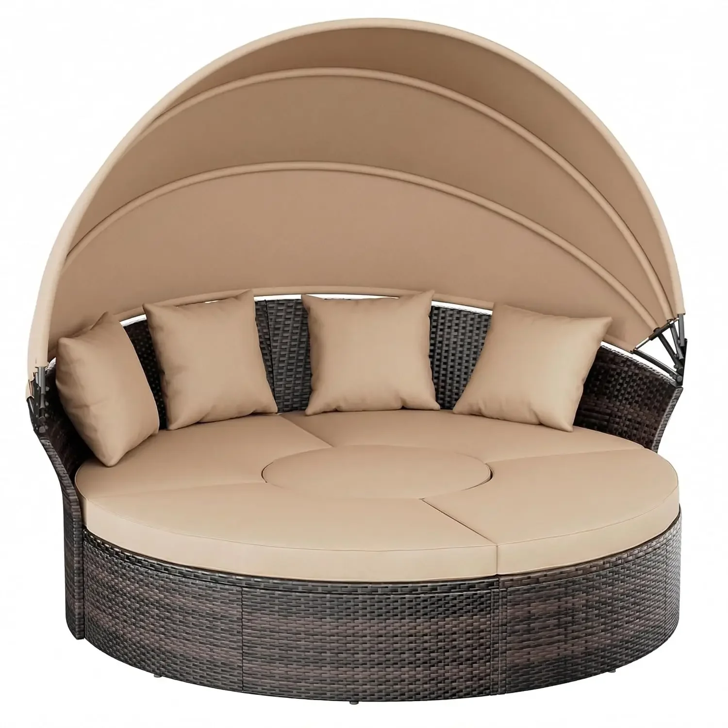 Outdoor Patio Daybed with Retractable Canopy, Wicker Rattan Sectional Round Sofa Furniture Set, 5 Pieces Seating Separates Cushi
Outdoor Patio Daybed with Retractable Canopy, Wicker Rattan Sectional Round Sofa Furniture Set, 5 Pieces Seating Separates Cushi