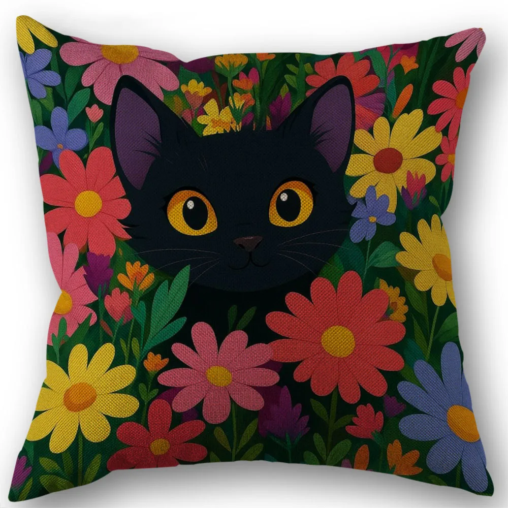 Наволочка с черным котом и цветочным принтом, льняная, устойчивая к выцветанию, можно стирать в машине, чехол для диванной подушки в скандинавском стиле 7,14 
Наволочка с черным котом и цветочным принтом, льняная, устойчивая к выцветанию, можно стирать в машине, чехол для диванной подушки в скандинавском стиле 7,14