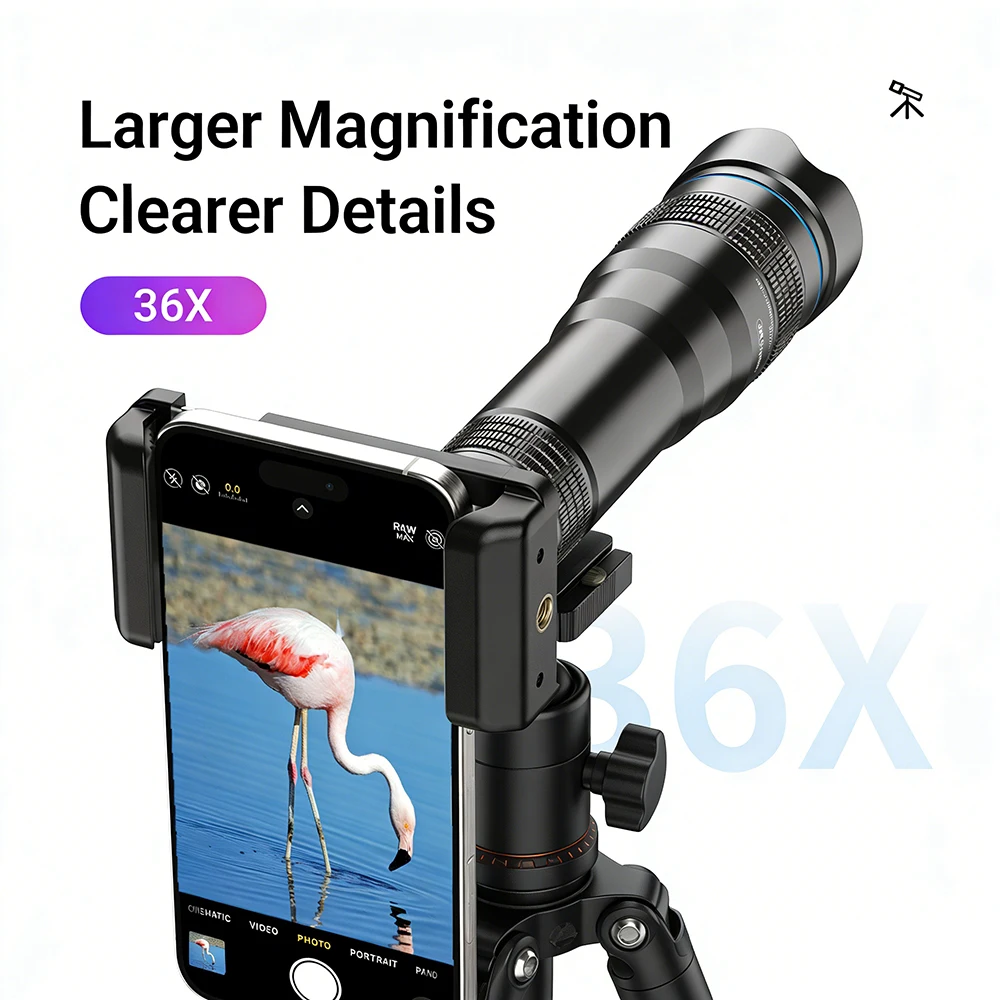 Мощный монокуляр APEXEL 36X с большим увеличением, металлический телескоп-объектив для телефона, для наблюдения за птицами, охоты, кемпинга и многого другого.
Мощный монокуляр APEXEL 36X с большим увеличением, металлический телескоп-объектив для телефона, для наблюдения за птицами, охоты, кемпинга и многого другого.