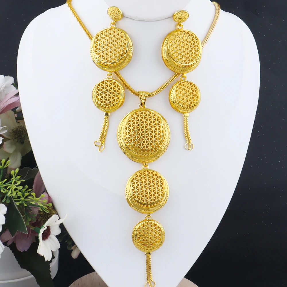 Dubai Stainless Steel Round Jewelry Set for Women Indian Bridal Costume Gold Plated Necklace Earrings Set For Wedding Party Gift
Dubai Stainless Steel Round Jewelry Set for Women Indian Bridal Costume Gold Plated Necklace Earrings Set For Wedding Party Gift