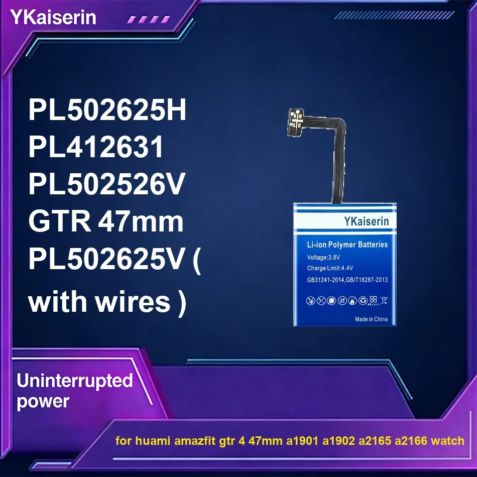 Аккумулятор PL502625H PL412631 PL502625V (с проводами) для часов Huami Amazfit GTR 4 47MM A1901 A1902 A2165 A2166, 550-750 мАч
Аккумулятор PL502625H PL412631 PL502625V (с проводами) для часов Huami Amazfit GTR 4 47MM A1901 A1902 A2165 A2166, 550-750 мАч