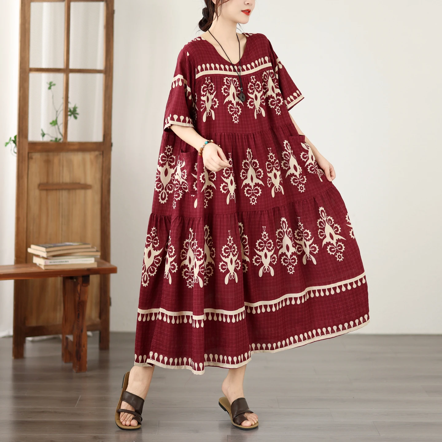 Elegant Floral Print Maxi Dress Loose Fit Maternity Wear Summer Cotton A-Line Skirt Short Sleeve V-Neck High Waist Dress
Elegant Floral Print Maxi Dress Loose Fit Maternity Wear Summer Cotton A-Line Skirt Short Sleeve V-Neck High Waist Dress