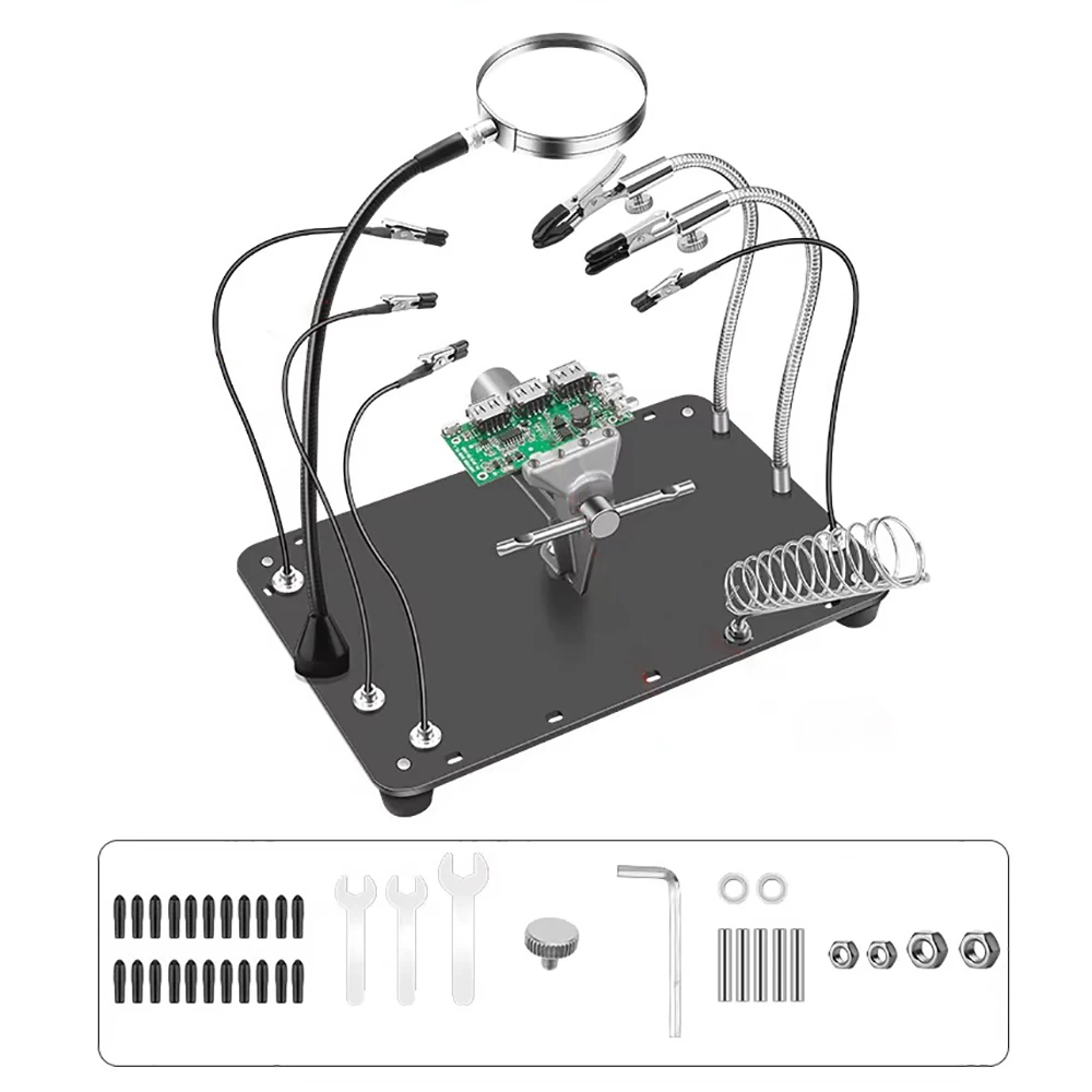 Многофункциональная паяльная станция — 5-кратная лупа, регулируемые тиски, держатели зажимов типа «крокодил» и ремонтный верстак
Многофункциональная паяльная станция — 5-кратная лупа, регулируемые тиски, держатели зажимов типа «крокодил» и ремонтный верстак