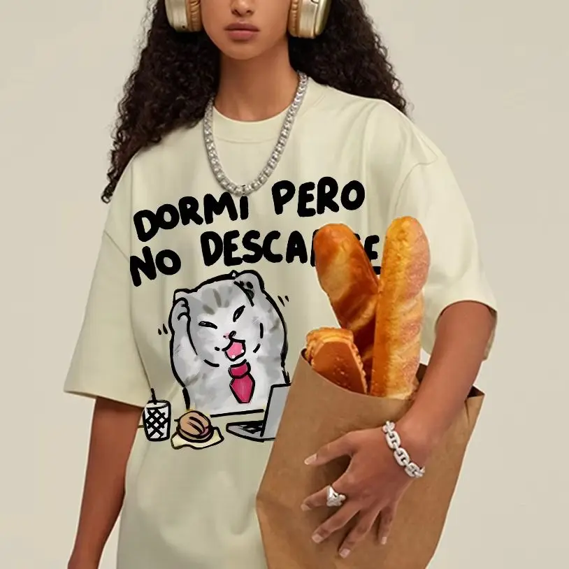 Tired Work Kitten Letter Print T-Shirt High Quality Pure Cotton Neutral Style Washed Shoulder Round Neck Loose New Short Sleeves
Tired Work Kitten Letter Print T-Shirt High Quality Pure Cotton Neutral Style Washed Shoulder Round Neck Loose New Short Sleeves