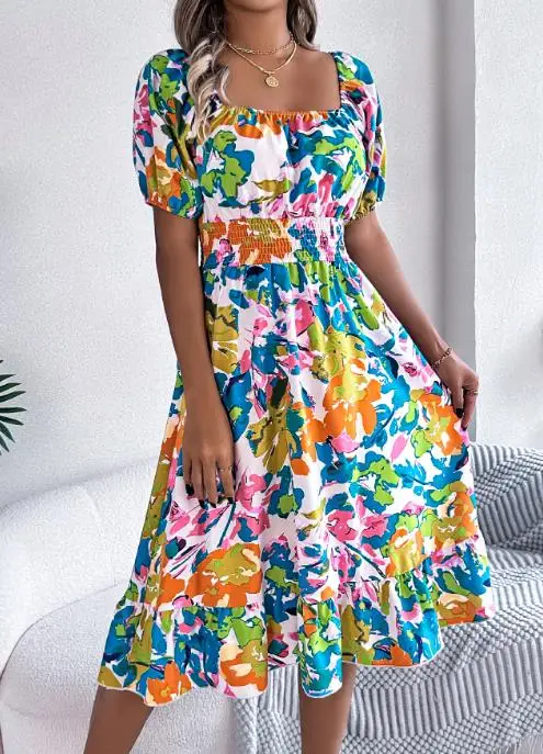 Elegant Dress for Women 2025 Spring Summer Casual Flower Square Collar Short Sleeve Waist with Lotus Leaf Edge A-Line Skirt
Elegant Dress for Women 2025 Spring Summer Casual Flower Square Collar Short Sleeve Waist with Lotus Leaf Edge A-Line Skirt