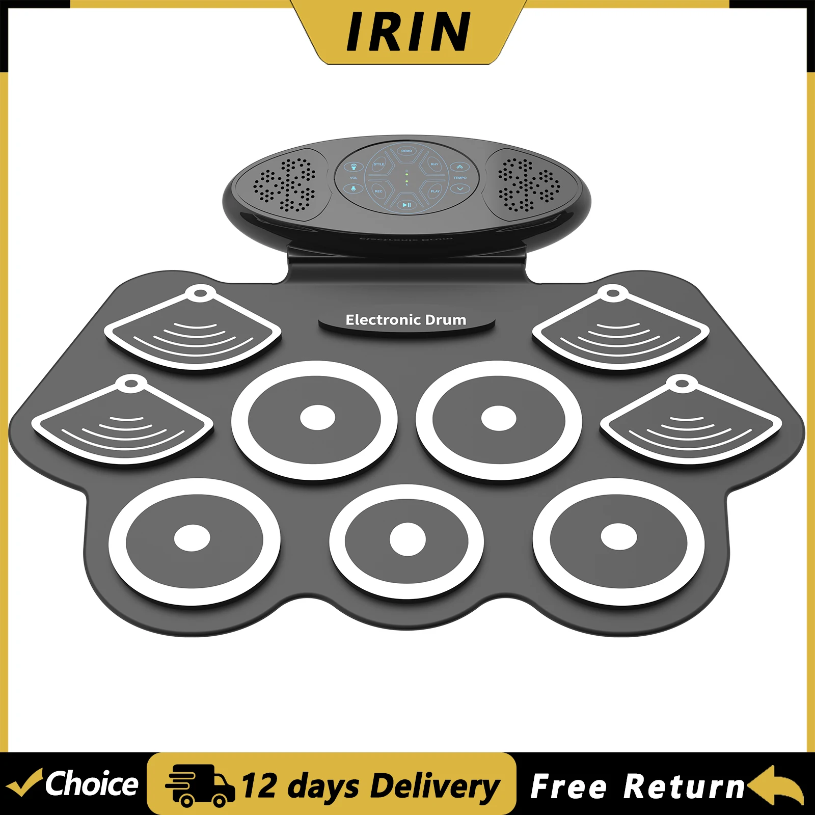 IRIN 9 Pads Electronic Drum Set Roll Up Silicone Practice Drum Pad Built-in 2 Speakers Stereo Multifunction Tabletop Drum
IRIN 9 Pads Electronic Drum Set Roll Up Silicone Practice Drum Pad Built-in 2 Speakers Stereo Multifunction Tabletop Drum