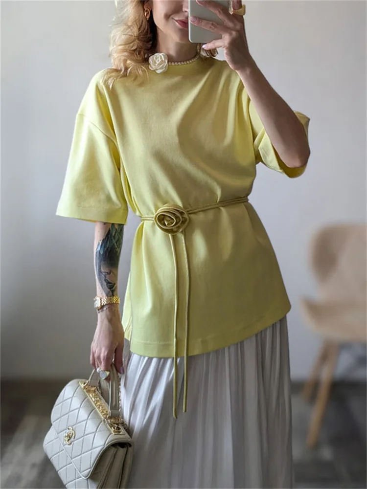 Tossy Summer Floral Casual T-shirt Pullover For Women Solid Lace-Up Loose Short Sleeve Bandage Top Commute Female Basic Tee Top
Tossy Summer Floral Casual T-shirt Pullover For Women Solid Lace-Up Loose Short Sleeve Bandage Top Commute Female Basic Tee Top