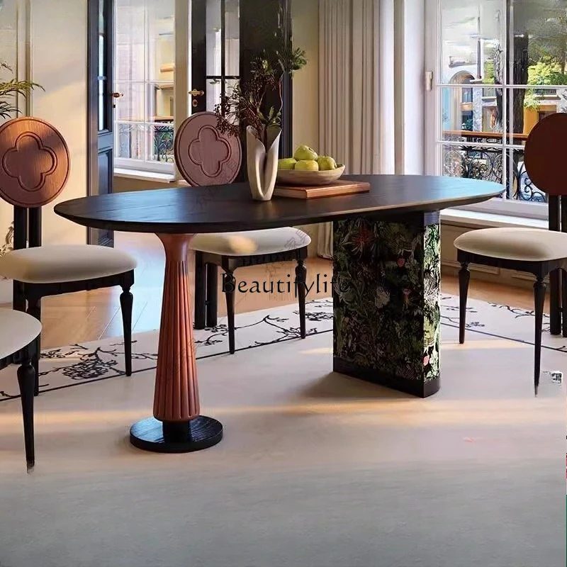 French medieval solid wood dining table living room household oval medieval black dining table
French medieval solid wood dining table living room household oval medieval black dining table