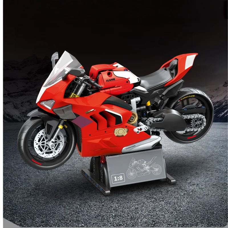 Red racing motorcycle building block set, red sports motorcycle model with realistic shock absorbers, building block toy suitabl
Red racing motorcycle building block set, red sports motorcycle model with realistic shock absorbers, building block toy suitabl