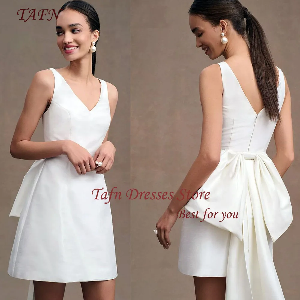 TAFN Simple Short Wedding Dresses V-Neck Sleeveless Big Bow Bridal Gown A-line vestidos de boda para fiestas Custom Made
TAFN Simple Short Wedding Dresses V-Neck Sleeveless Big Bow Bridal Gown A-line vestidos de boda para fiestas Custom Made