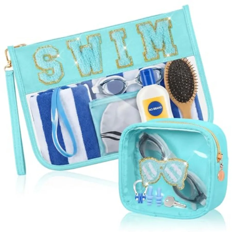 Hillban 2 Pcs Swim Bag Chenille Letter Preppy Patch Makeup Pouch Flat Clear Pouch PVC Organizer Purse Waterproof Travel Cosmeti
Hillban 2 Pcs Swim Bag Chenille Letter Preppy Patch Makeup Pouch Flat Clear Pouch PVC Organizer Purse Waterproof Travel Cosmeti