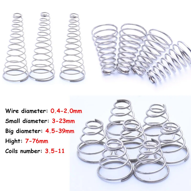 1/2/5pcs Wire Diameter 0.4-2mm 304 Stainless Steel Tower Spring Taper Wire Compression Spring Conical Hight 7-76mm
1/2/5pcs Wire Diameter 0.4-2mm 304 Stainless Steel Tower Spring Taper Wire Compression Spring Conical Hight 7-76mm