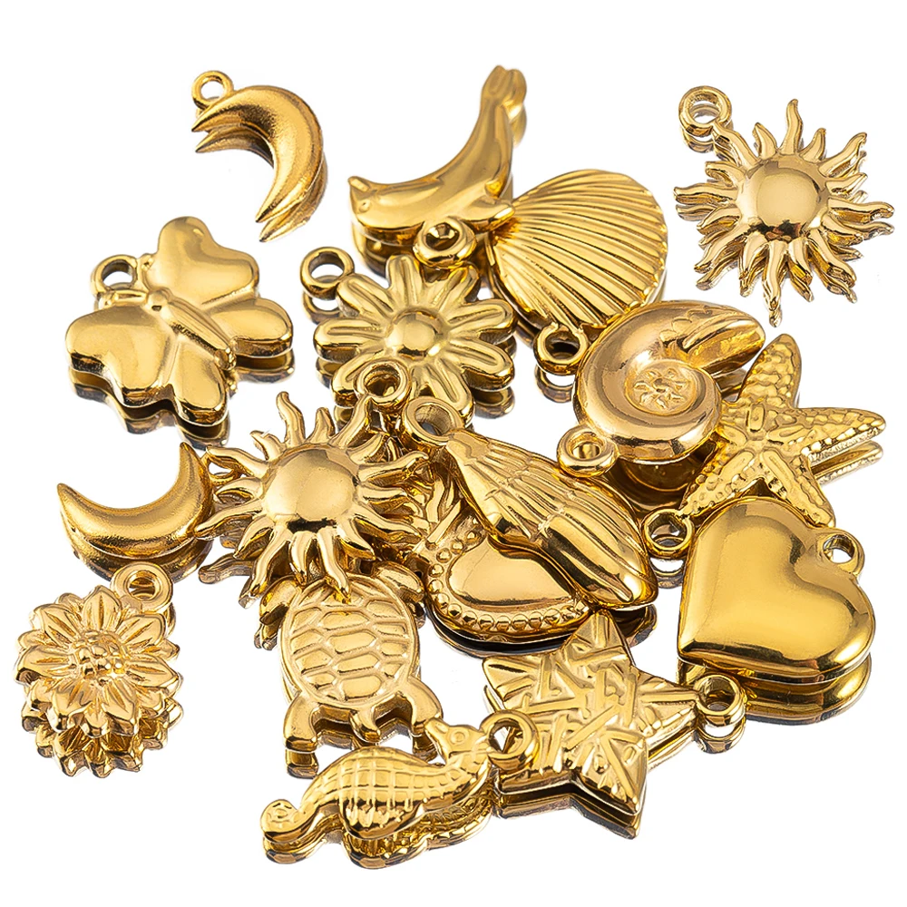 2pcs Stainless Steel Gold Plated Ocean Star Flower Shell Moon Charms for DIY Boho Earring Jewelry Material Making Pendant Supply
2pcs Stainless Steel Gold Plated Ocean Star Flower Shell Moon Charms for DIY Boho Earring Jewelry Material Making Pendant Supply