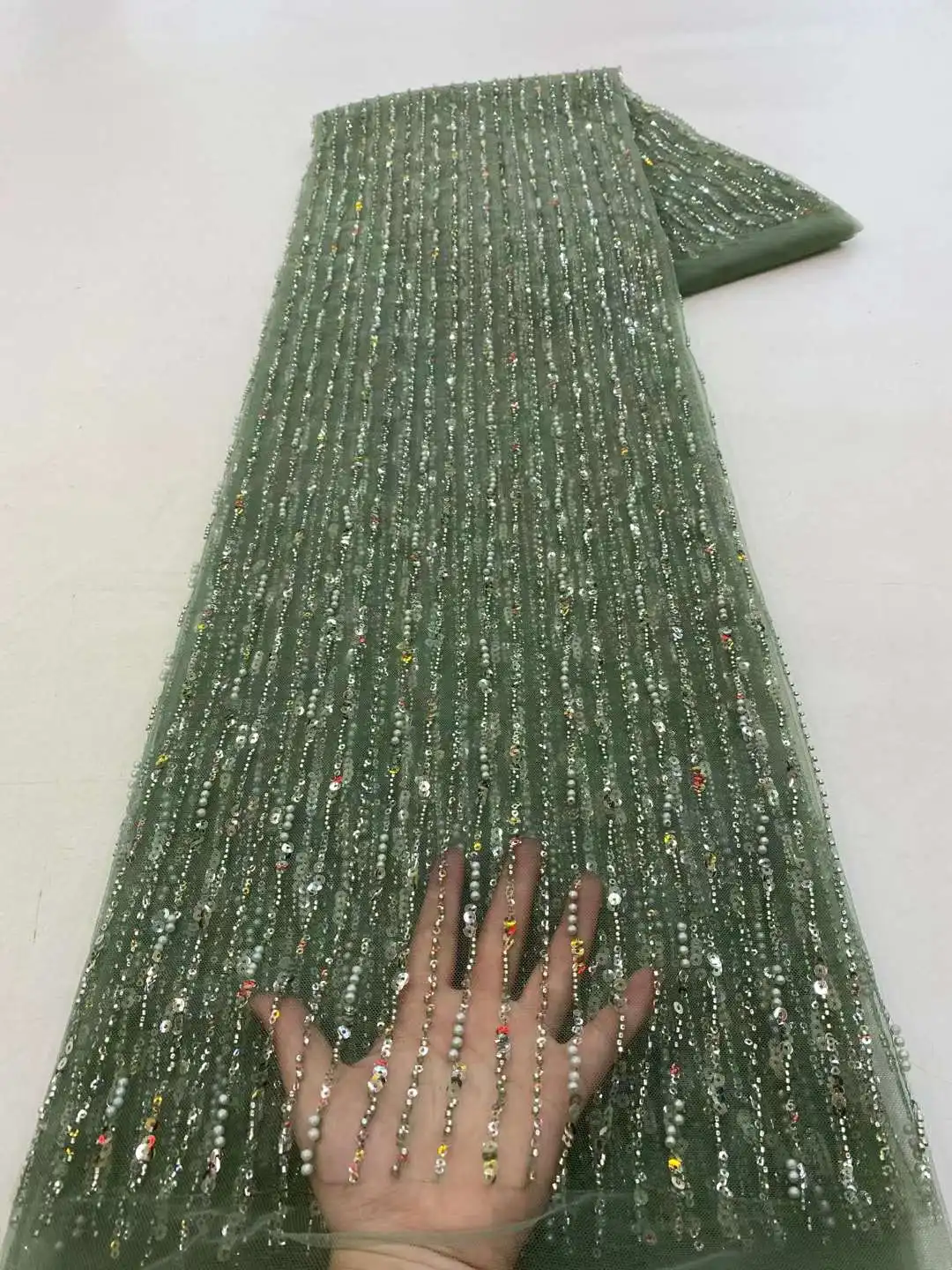 Latest Hot Sale Heavy Full Beads With Sequins Nigerian Lace Fabric High Quality African French Tulle Lace For Evening Dresses
Latest Hot Sale Heavy Full Beads With Sequins Nigerian Lace Fabric High Quality African French Tulle Lace For Evening Dresses