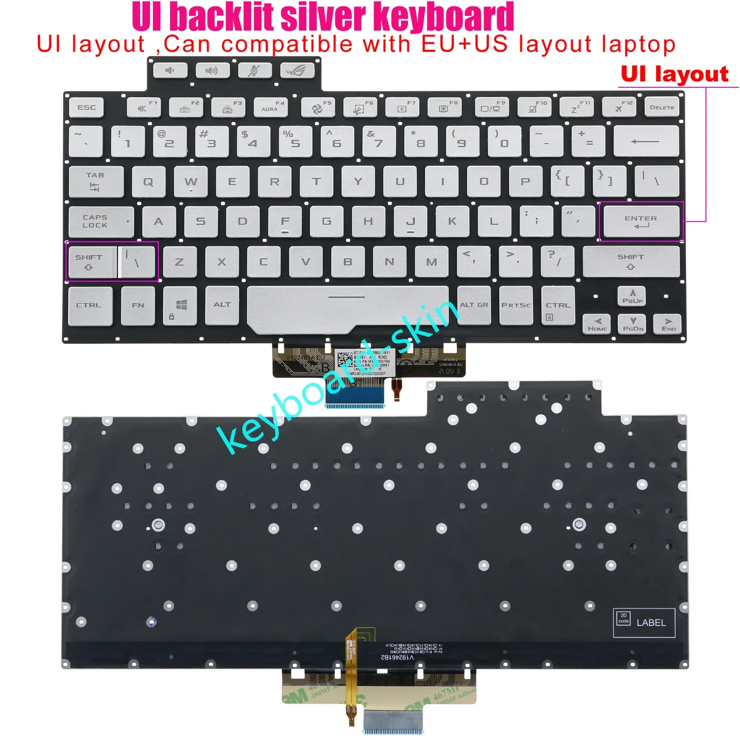 New silver US Backlit No-Palmrest Keyboard For ASUS ROG Zephyrus G14 Series GA401 GA401M GA401U GA401Q GA401I GA401QE laptop
New silver US Backlit No-Palmrest Keyboard For ASUS ROG Zephyrus G14 Series GA401 GA401M GA401U GA401Q GA401I GA401QE laptop