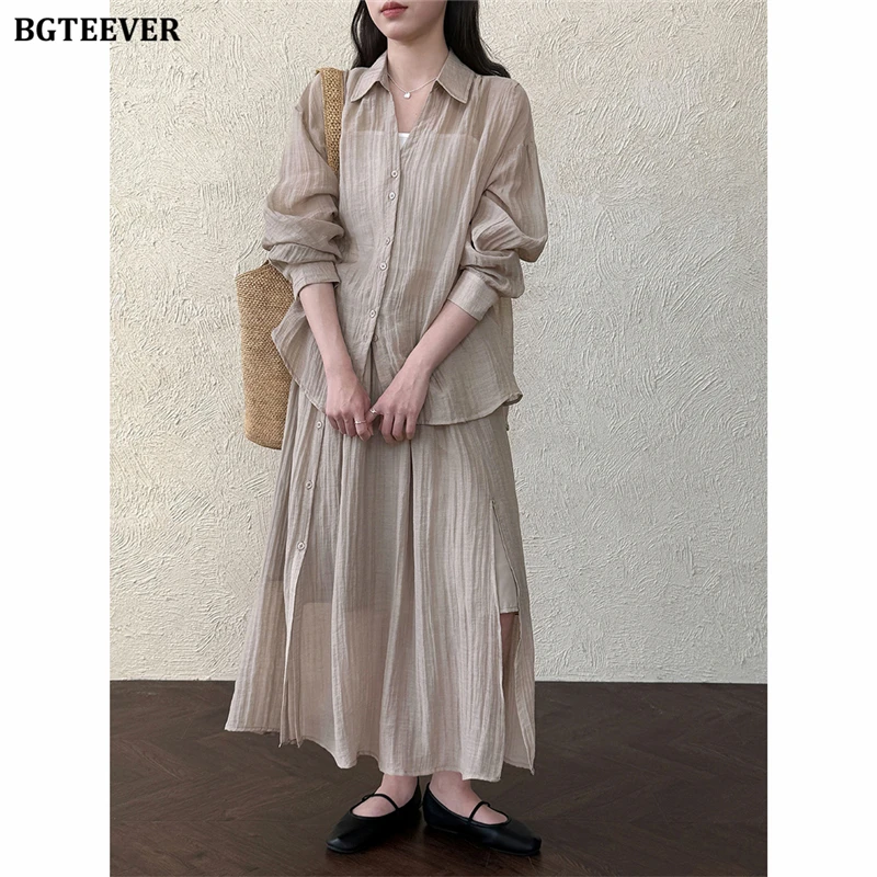 BGTEEVER Lazy-style Pleated Shirts + Skirt Women's Casual Two-piece Set Single-breasted Blouse & A-line Skirts
BGTEEVER Lazy-style Pleated Shirts + Skirt Women's Casual Two-piece Set Single-breasted Blouse & A-line Skirts