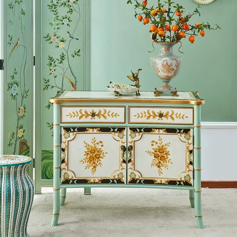 Solid wood dining side art hand-painted small entrance decorative tea cabinet
Solid wood dining side art hand-painted small entrance decorative tea cabinet