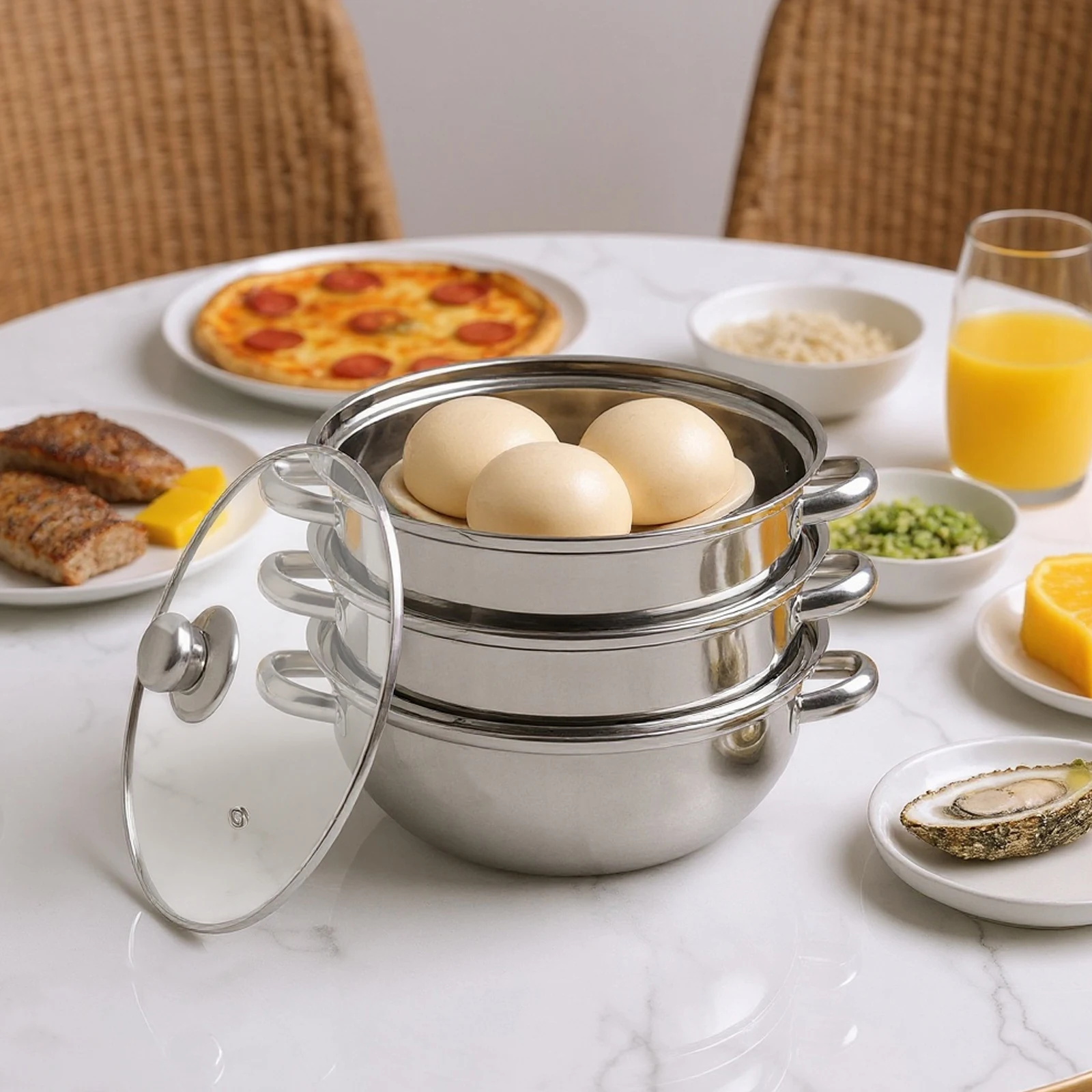 Professional 3-Layer Stainless Steel Steamer, Transparent Lid for Healthy Cooking
Professional 3-Layer Stainless Steel Steamer, Transparent Lid for Healthy Cooking