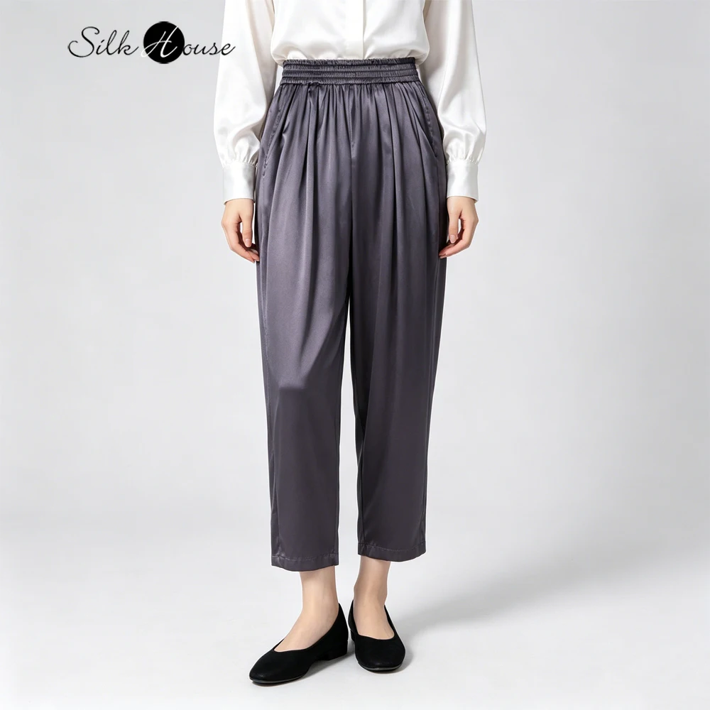 Women's Casual Summer Clothing Comfortable 93% Natural Mulberry Silk Elastic Satin Elastic Waist Gray Purple Harem Pants
Women's Casual Summer Clothing Comfortable 93% Natural Mulberry Silk Elastic Satin Elastic Waist Gray Purple Harem Pants