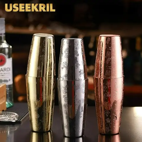 22oz/28.7oz Tiki Etched Boston Cocktail Shaker Bar Tins Stainless Steel Bartender Kit Engraved Mixing Shaker Set Bar Tools