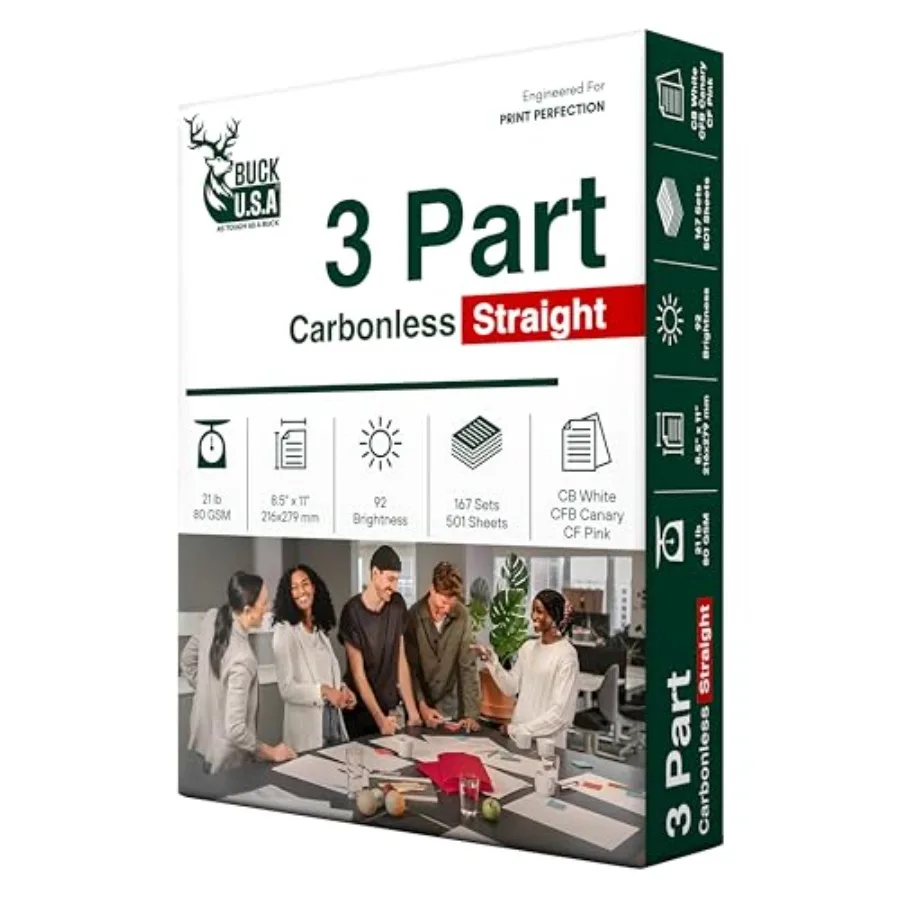 Straight Carbonless NCR Paper 5909 8.5" x 11" Collated Paper 167 Sets 501 Sheets 92 Bright CB White/CFB Canary/CF Pink - Ideal
Straight Carbonless NCR Paper 5909 8.5" x 11" Collated Paper 167 Sets 501 Sheets 92 Bright CB White/CFB Canary/CF Pink - Ideal
