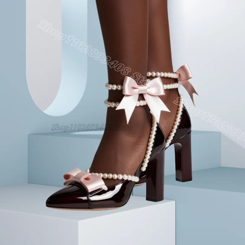 Black Bowknot Pearl Decor Pumps Pointed Toe Patent Leather Chunky Heels Fashion Spring Casual Women Shoes Zapatos Para Mujere
Black Bowknot Pearl Decor Pumps Pointed Toe Patent Leather Chunky Heels Fashion Spring Casual Women Shoes Zapatos Para Mujere