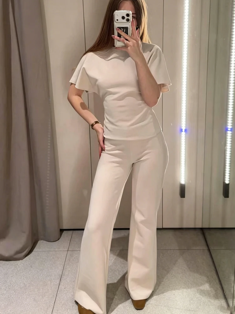 Women's Suit O-Neck Back Hollow Out Slim T-Shirt & High Waist Straight Pant Suit 2026 Spring Summer Elegant Women's 2 Pieces Set
Women's Suit O-Neck Back Hollow Out Slim T-Shirt & High Waist Straight Pant Suit 2026 Spring Summer Elegant Women's 2 Pieces Set