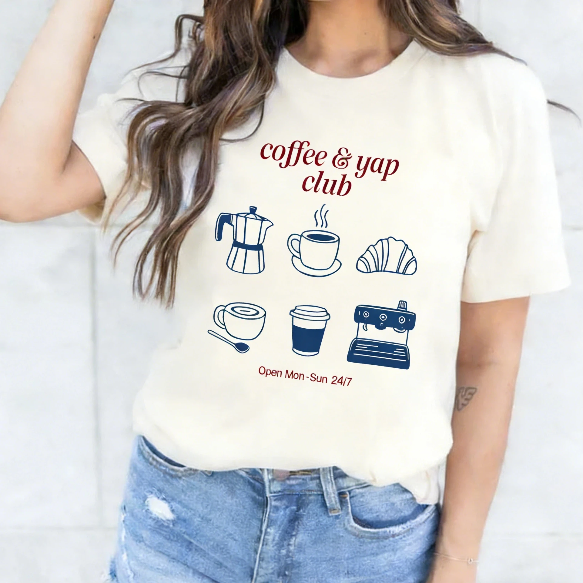 Coffee Yap Club Printing Women T-shirt Short Sleeve Casual Tops Crewneck Unisex Loose Graphic Tees Cotton Aesthetic T Shirts
Coffee Yap Club Printing Women T-shirt Short Sleeve Casual Tops Crewneck Unisex Loose Graphic Tees Cotton Aesthetic T Shirts
