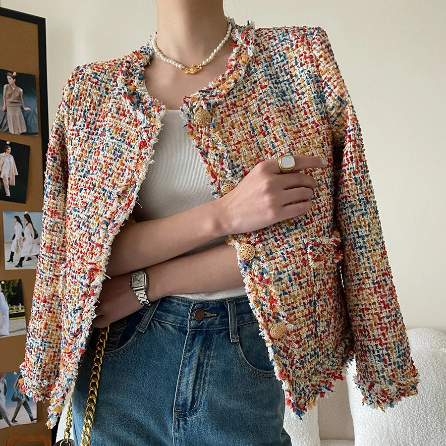 New Niche Coat Mixed Color Tweed Burr Small Fragrance Coat Short Temperament Round Neck Single-Breasted Early Spring Women's
New Niche Coat Mixed Color Tweed Burr Small Fragrance Coat Short Temperament Round Neck Single-Breasted Early Spring Women's