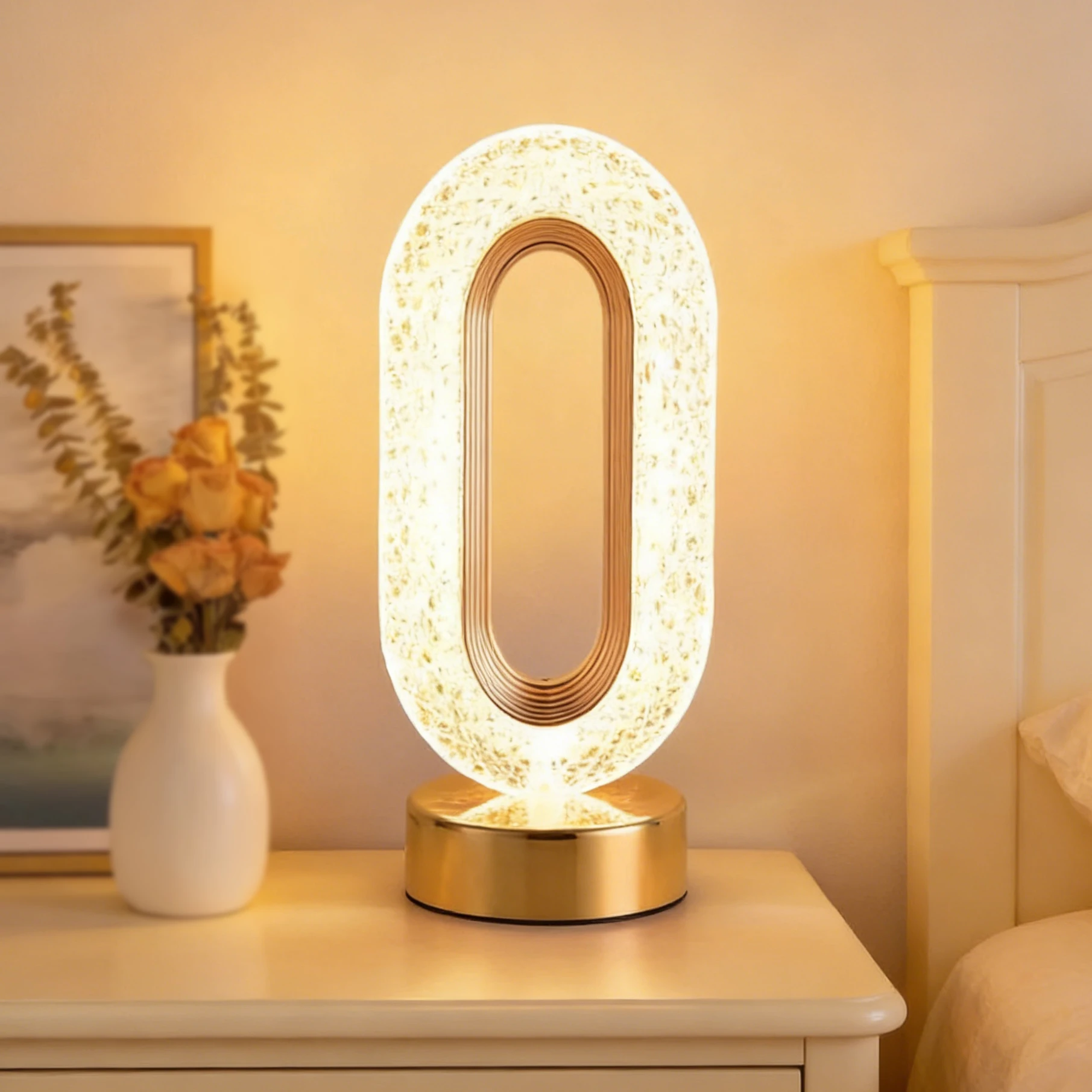 Oval Crystal LED Table Lamp, Touch Control 3-Color Dimmable Bedside Lamp with Gold Base
Oval Crystal LED Table Lamp, Touch Control 3-Color Dimmable Bedside Lamp with Gold Base