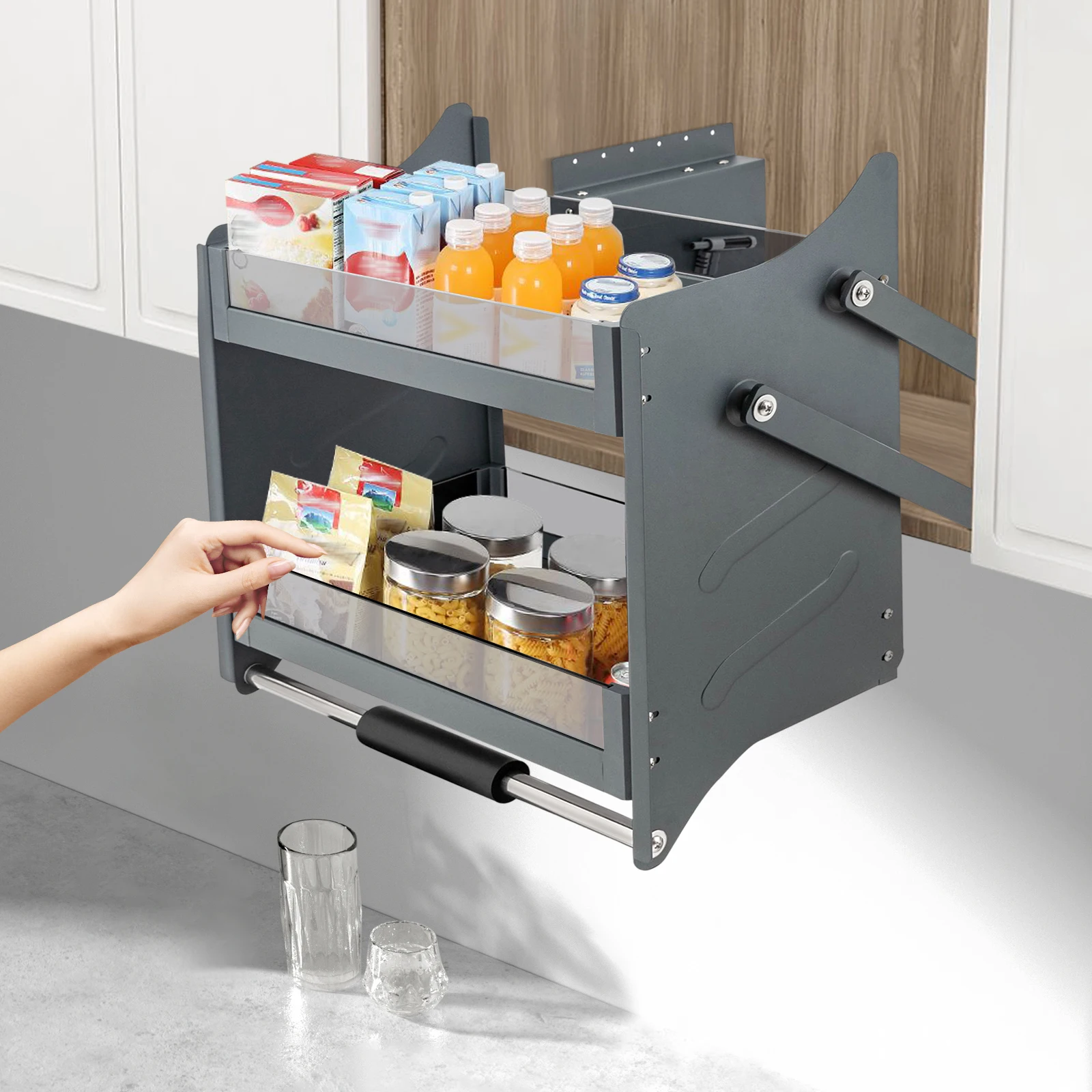 Pull-Down Cabinet Organizer Shelf, Adjustable Resistance, 2-Tier Storage, Easy Installation, Space-Saving Design
Pull-Down Cabinet Organizer Shelf, Adjustable Resistance, 2-Tier Storage, Easy Installation, Space-Saving Design