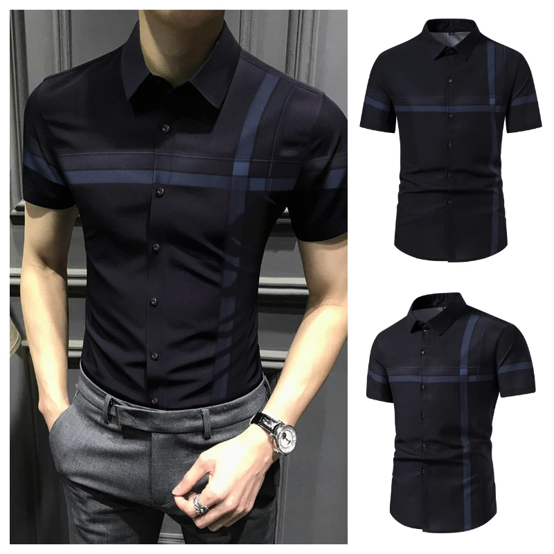 2023 New Men's Deep Color Stripe Turn-down Collar Short Sleeve Shirt Single Breasted Breathable Top Fashion Casual Men Clothing
2023 New Men's Deep Color Stripe Turn-down Collar Short Sleeve Shirt Single Breasted Breathable Top Fashion Casual Men Clothing