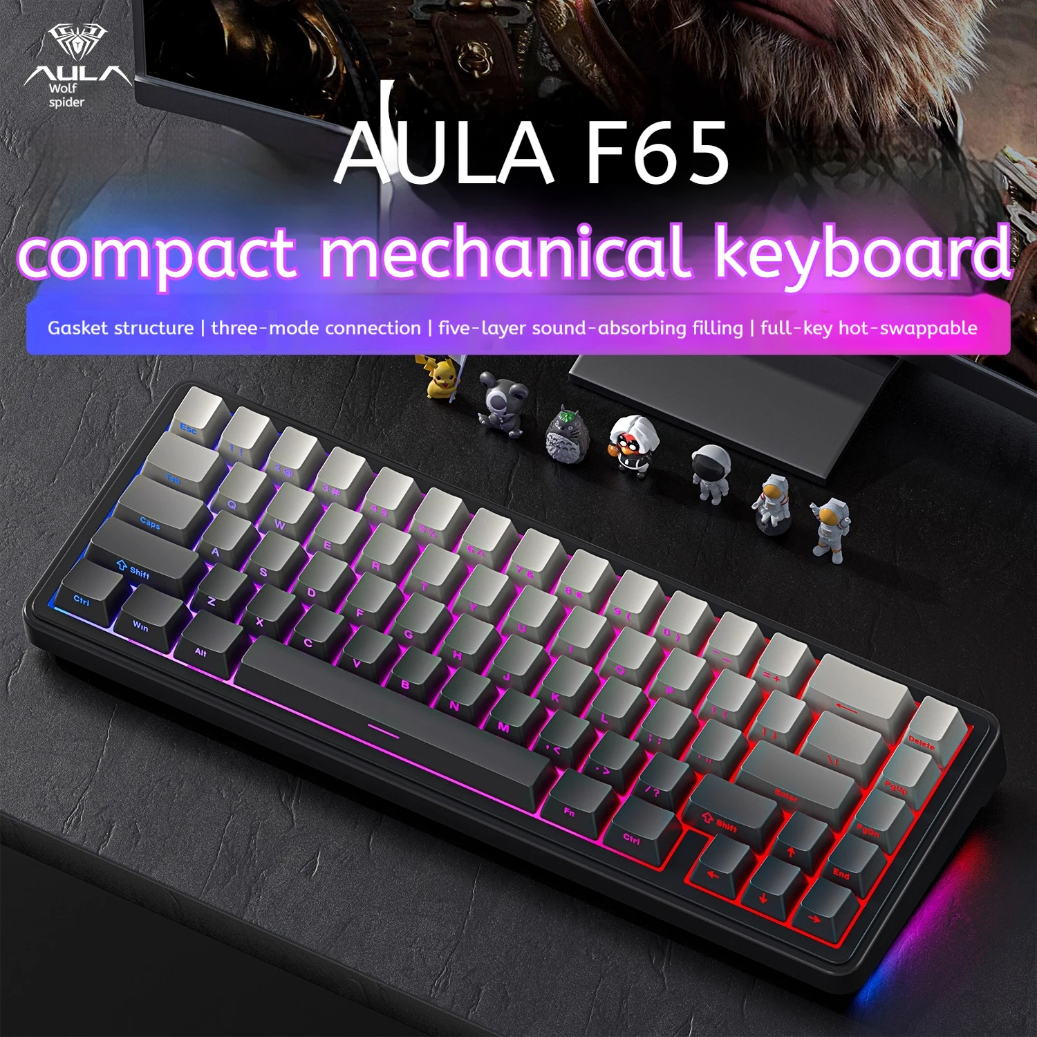 Механическая клавиатура AULA F65, 65% RGB, пользовательская игровая подсветка, беспроводная Bluetooth-клавиатура с возможностью горячей замены
Механическая клавиатура AULA F65, 65% RGB, пользовательская игровая подсветка, беспроводная Bluetooth-клавиатура с возможностью горячей замены