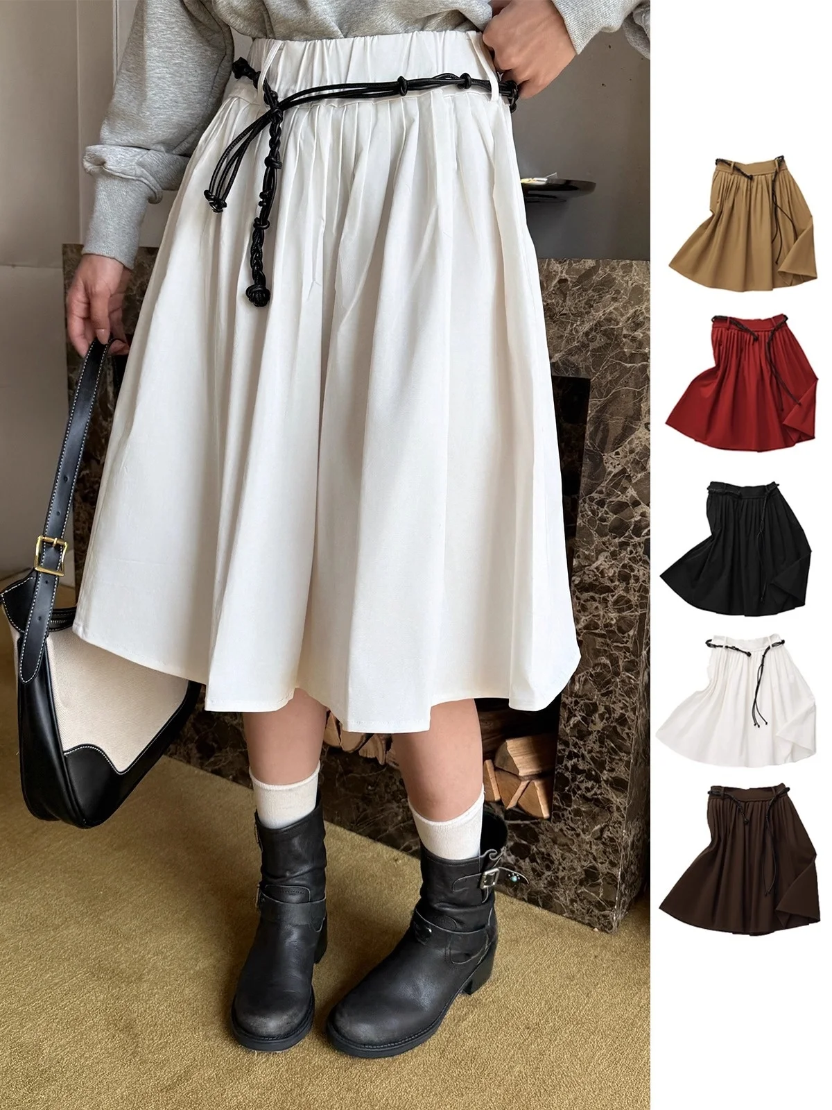 REFOUND TEN Brand Pleated f-length Umbrella Skirt with Belt Casual Sle Cotton Polyester Blend Mid-waist A-line ...
REFOUND TEN Brand Pleated f-length Umbrella Skirt with Belt Casual Sle Cotton Polyester Blend Mid-waist A-line ...