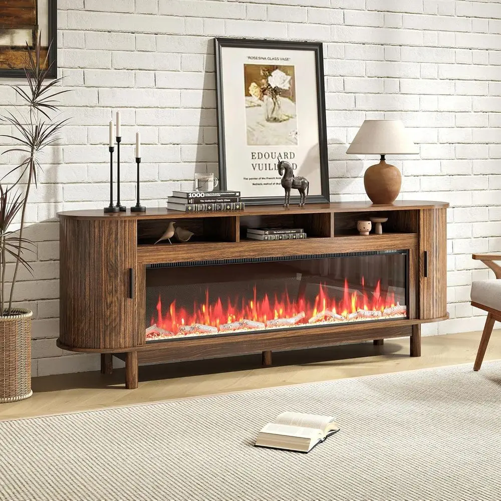 70-80 Inch TV Stand with 50 Electric Fireplace, 9-Color LED, Remote, Sliding Door, Solid Wood Legs, Brown
70-80 Inch TV Stand with 50 Electric Fireplace, 9-Color LED, Remote, Sliding Door, Solid Wood Legs, Brown
