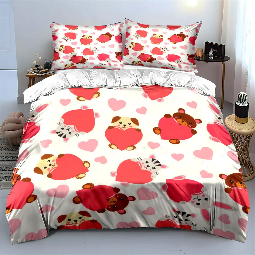 3Pcs Valentine's Animals Bedding Set, Cute Pets with Hearts Print Duvet Cover + 2 Pillowcases, Love Theme Decor
3Pcs Valentine's Animals Bedding Set, Cute Pets with Hearts Print Duvet Cover + 2 Pillowcases, Love Theme Decor