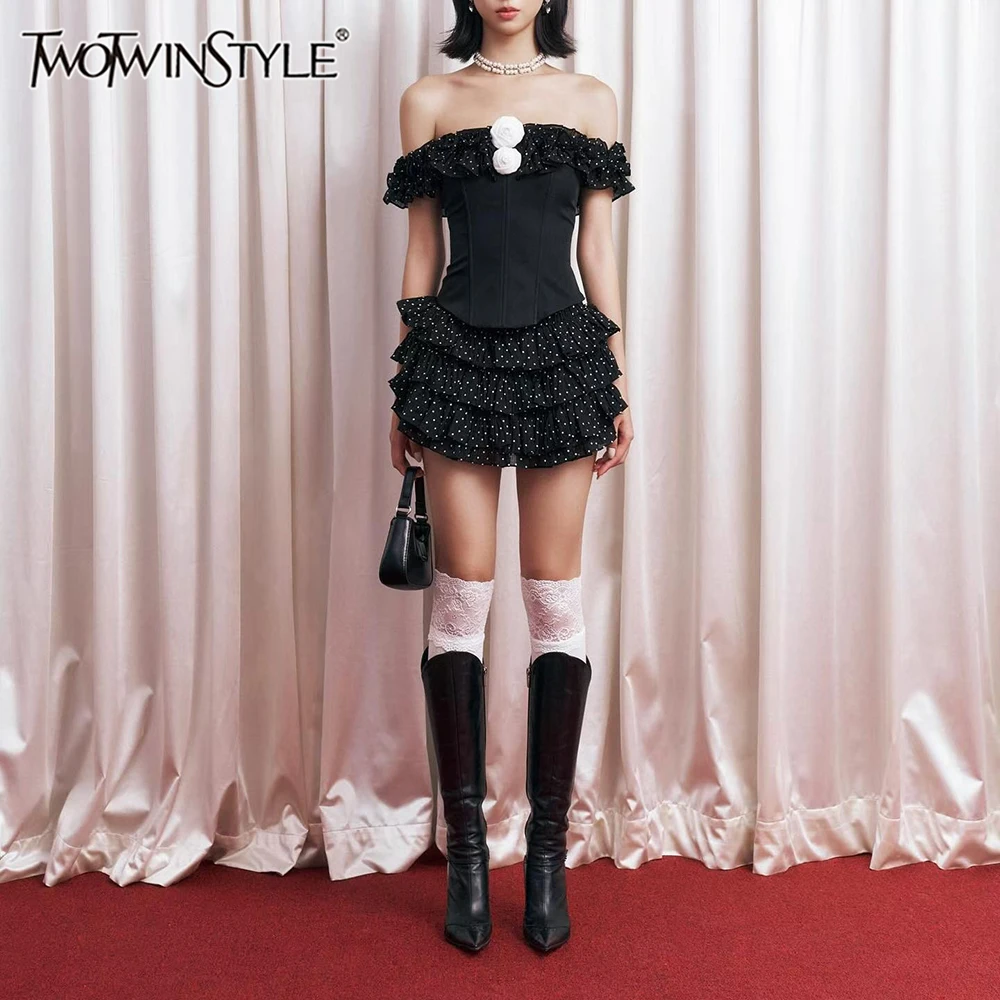 TWOTWINSTYLE Colorblock Slimming Spliced Polka Dot Dress for Women Slash Neck Sleeveless Patchwork Ruffles Fold Skirt Set Female
TWOTWINSTYLE Colorblock Slimming Spliced Polka Dot Dress for Women Slash Neck Sleeveless Patchwork Ruffles Fold Skirt Set Female