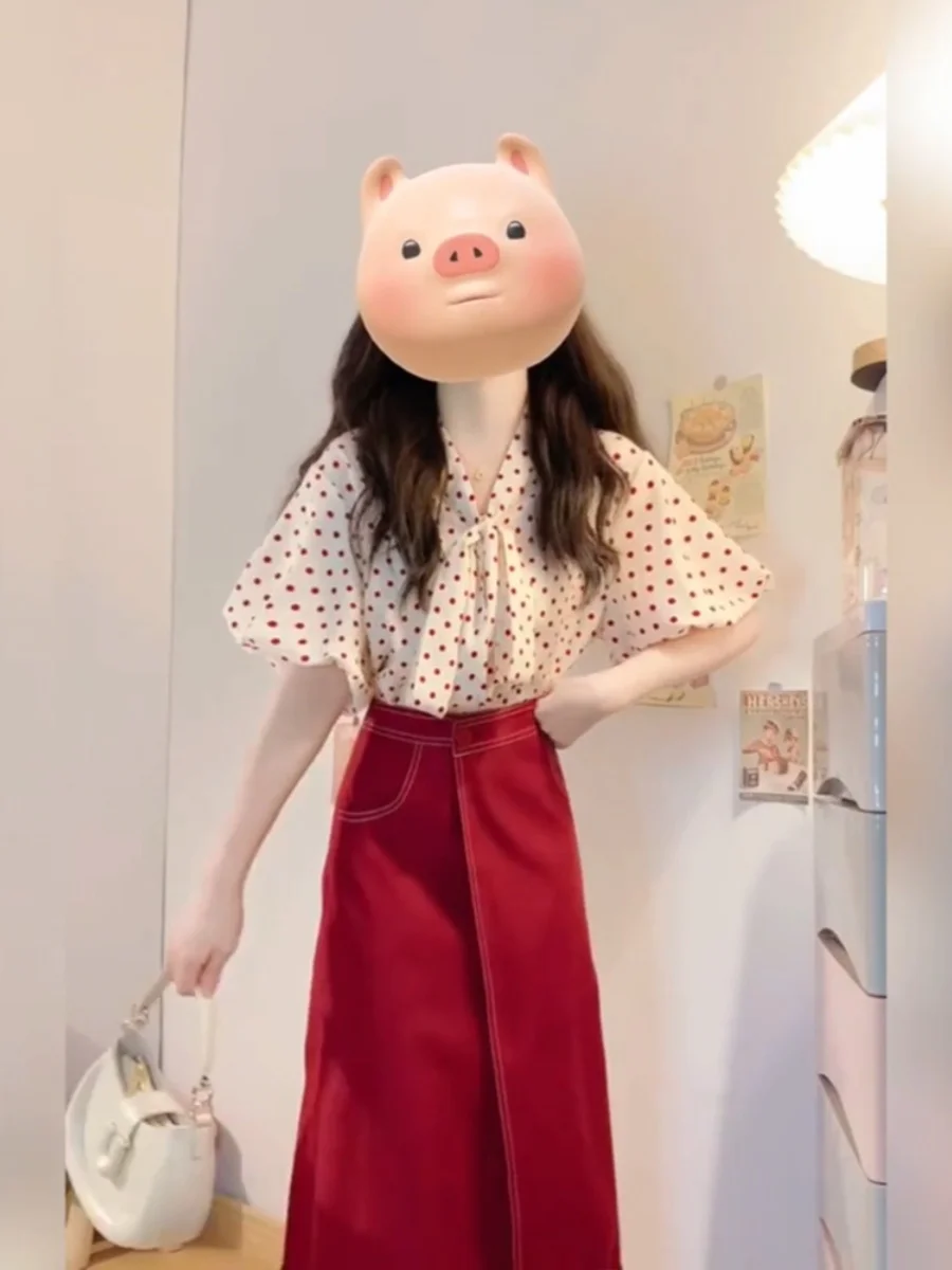 XZY Vintage Polka Dot Knot Shirt Women's High Waist Skirt Set Summer Loose Fit Korean Style Casual Dress
XZY Vintage Polka Dot Knot Shirt Women's High Waist Skirt Set Summer Loose Fit Korean Style Casual Dress