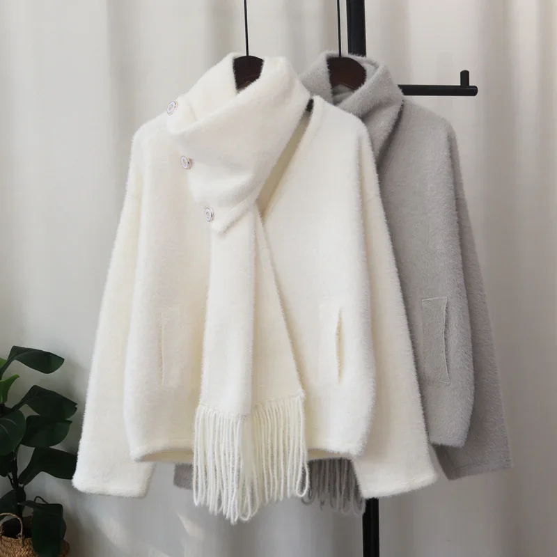 Модный вязаный кардиган из искусственной норки, пальто, женские свободные короткие свитера, осенне-зимний утепленный съемный шарф, верхняя одежда
Модный вязаный кардиган из искусственной норки, пальто, женские свободные короткие свитера, осенне-зимний утепленный съемный шарф, верхняя одежда