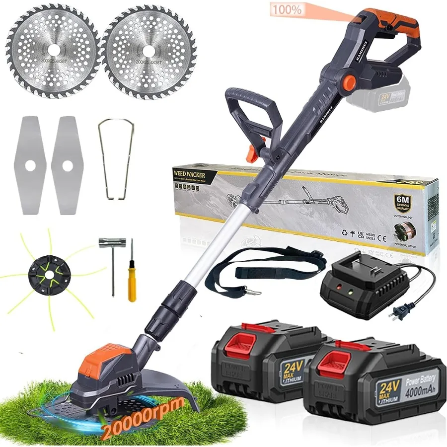 Electric Weed Wacker Cordless24V Weed Cordless Eater Battery Powered Weed Cutter with 2Pcs 4.0Ah Batteries 1300W Motor 2 Types
Electric Weed Wacker Cordless24V Weed Cordless Eater Battery Powered Weed Cutter with 2Pcs 4.0Ah Batteries 1300W Motor 2 Types